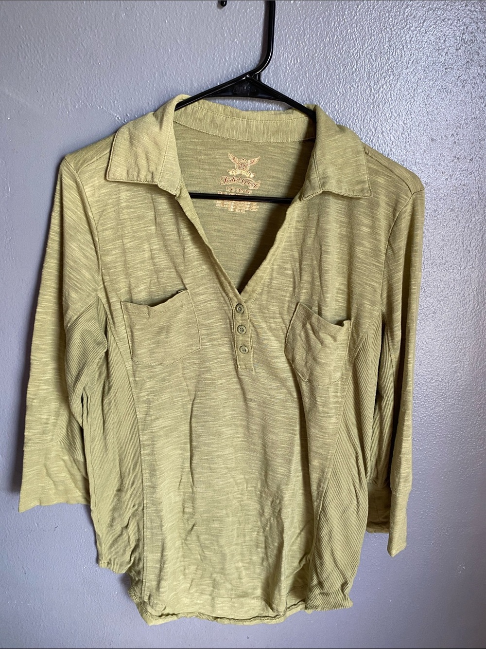 Light Olive Green Henley Collared Top